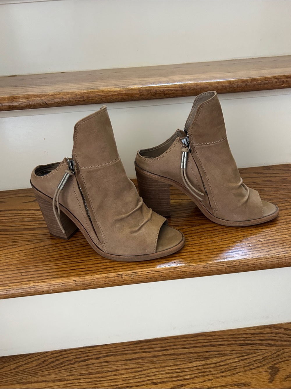 Dolce Vita Taupe Open-Toe Block Heel Mules
